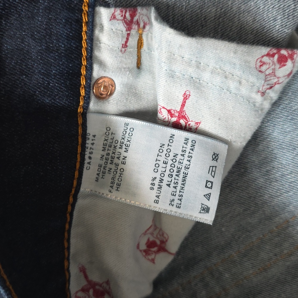 True Religion Indigo Straight Jeans with Contrast Stitching, Sz 36 - Picture 8 of 9